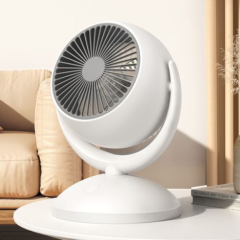 Ventilateur de table à 4 vitesses, base stable, ultra silencieux, rechargeable, petit ventilateur de bureau pour la maison, le bureau ou l'école, à brancher (sans oscillation). (1/5)