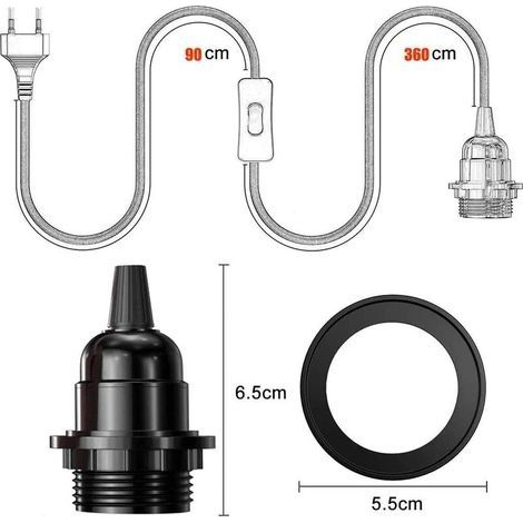 DIY-Pendelleuchte mit Hanfseil, Textilkabel, E27-Fassung, Schalter und Stecker, 4,5 m lange Retro-Lampe, Seilkabel, Lampe für Esstisch, Wohnzimmer, Schlafzimmer (1-flammig) [C] (1/4)