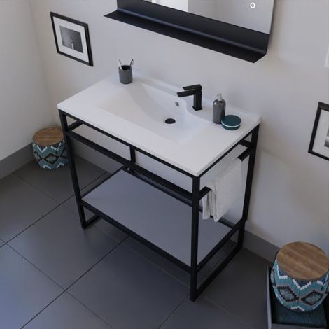 Meuble salle de bain STRUCTURA 80 cm avec plan vasque- Résine - Gris