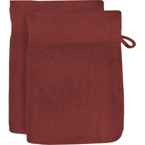 Lot de 2 gants de toilette en coton 500 gr/m2 16x21 cmLAGUNE brique, par Soleil d'ocre