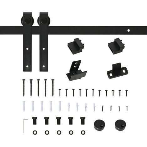Kit Porte Coulissante Simple 200 cm - Pour Intérieurs Modernes - Acier au Carbone Noir (1/5)