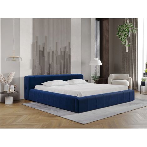Lit rembourré avec rangement 120x200 velours bleu marine Lipari (1/5)