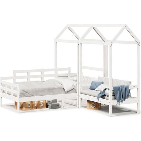 Ensemble canapé-lit et banquette blancs avec baldaquin, matelas non inclus. (1/5)