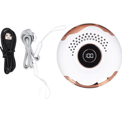 Ventilateur de cou portable Donut avec cordon et clip taille, rechargeable, sans pales, affichage LED, blanc (1/5)