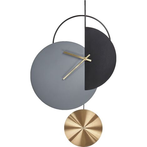 Orologio da parete 32 x 60 cm Design moderno con pendolo decorativo senza numeri Acciaio grigio e nero Nendaz
