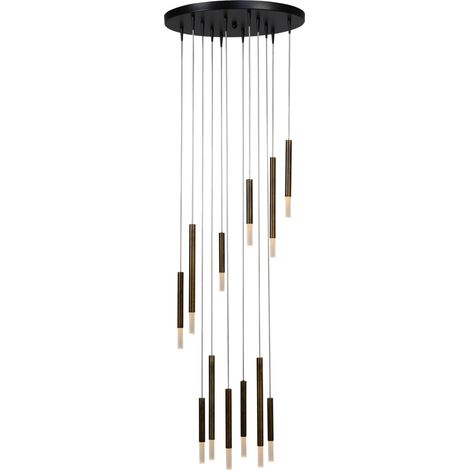 Lampe suspendue loft noire Flute Cylindres design à 12 lumières - 2592-10-50-12-DW (1/3)
