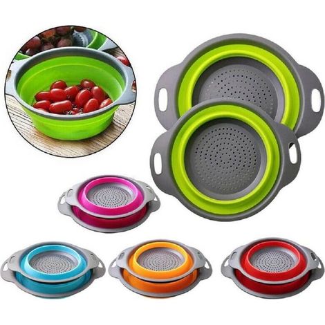 TrAdE Shop Traesio - Set 2 Scolapasta Cestello In Silicone Pieghevole Ripiegabile Multiuso 17 E 22 Cm - (1/5)