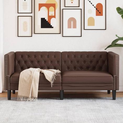 Chesterfield 2-Sitzer Sofa Braun Kunstleder mit Knopfheftung und stabilen Füßen (1/5)