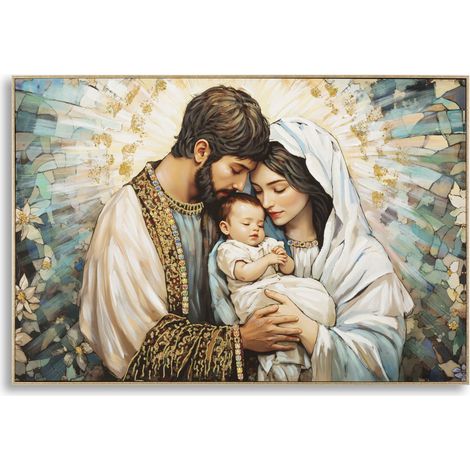 Crèche imprimée sur toile laquée avec cadre, 122 x 4 x 82 cm (1/5)