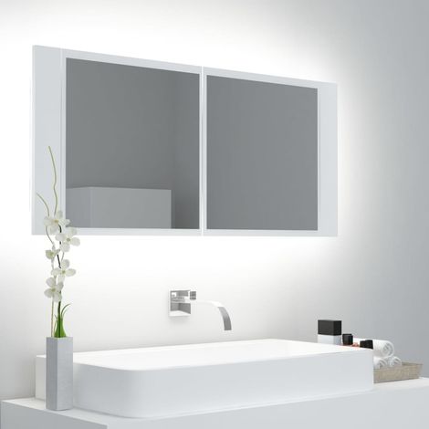 Armario espejo de baño con luz LED acrílico blanco 100x12x45 cm vidaXL