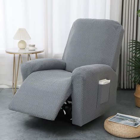 Funda para sillón reclinable - Protector de silla - Protege tus muebles - Ajuste elástico - Talla universal - Gris claro