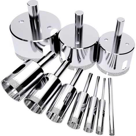 10 Pcs ensemble de scie-cloche, coupeur de trou de tuile, Scie diamantée (Outils de solvant pour le verre, la porcelaine, la céramique, la pierre de granit) 6-50mm