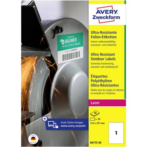 Avery-Zweckform B4775-50 Etiquette universelles 210 x 297 mm film de polyéthylène blanc 50 pc(s) fixation permanente im (1/4)