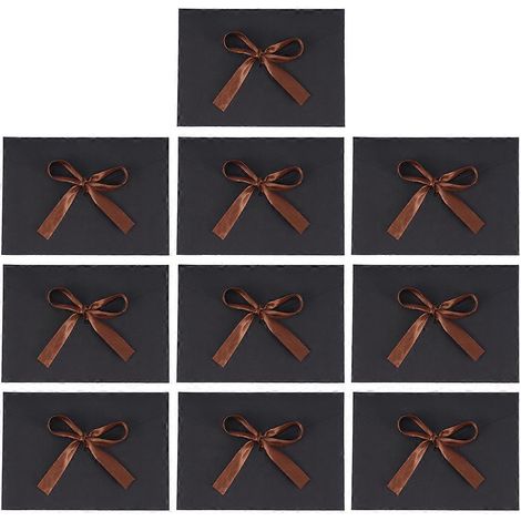 Lot de 10 enveloppes colorées style vintage, avec nœud et ruban pour mariage-17.5X12.5cm-Black (1/3)