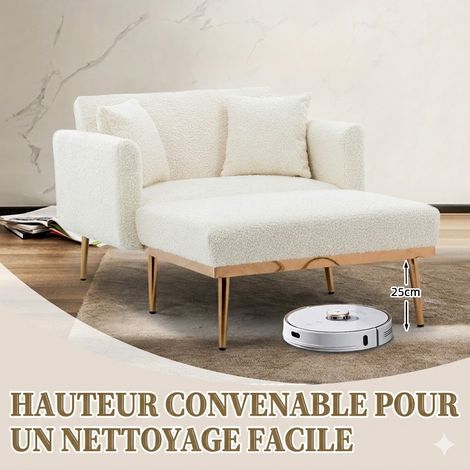 poltrona convertibile 165x90x77cm - schienale reclinabile (3 posizioni) con 2 cuscini - ideale per soggiorno, camera da letto e ufficio - velluto - bianco
