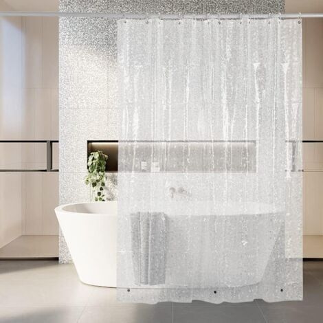Rideau de Douche 180 x 180 cm, Anti-moisissure Séchage Rapide, 3D Semi Transparent EVA Pas de Lavage Rideau Transparent, Motif de Galets Translucide (1/5)