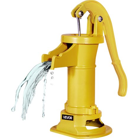 VEVOR Pompe a Eau Manuelle Puits, Hauteur de Refoulement Max 7,6 m, Pompe a Main a Bras en Fonte Vintage avec Raccord NPT Standard, pour Pomper lEau des Etangs, Puits, Jardins, Cours, Fermes, Jaune