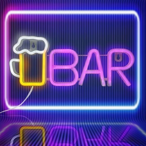 Panneau lumineux LED pour bar à bière - Fonctionne avec piles USB ou 3-AA - Bleu - Pour décoration de bar - Décoration murale (1/5)