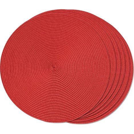 Lot de 6 sets de table ronds tressés pour tables de salle à manger, lavables, antidérapants, 38,1 cm, rouge (1/5)