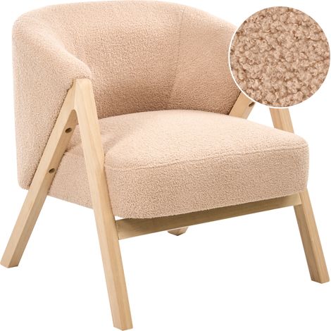 Sillón de salón moderno patas de madera de caucho tejido bouclé beige Skei