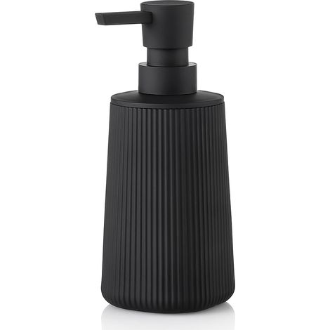 Mini dispenser di sapone per bagno e cucina, in stile country moderno a righe, in plastica nera opaca con pompa.