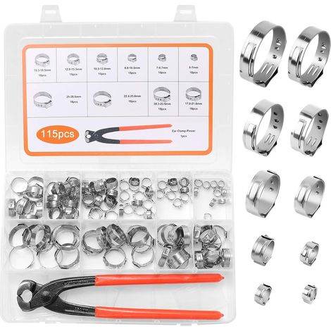115 pezzi di fascette stringitubo in acciaio inossidabile da 6 a 28,6 mm, assortimento di 10 misure con fascetta in acciaio regolabile per tubi (1/4)