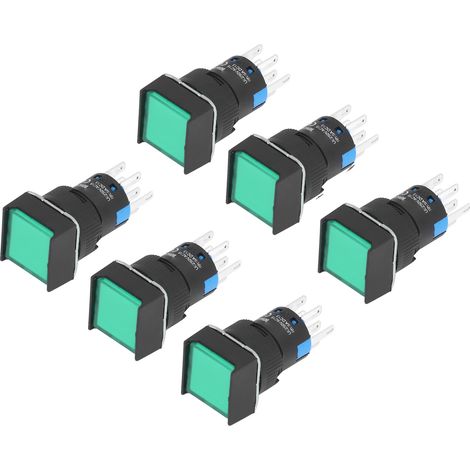 Lot de 25 interrupteurs à bouton-poussoir avec voyant lumineux, carré de 16 mm, autobloquants, petits interrupteurs d'alimentation 24 V 5 A, vert (1/5)