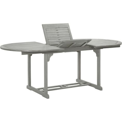 Vidaxl – Dining table grey solid acacia wood with grey wash finish – Extends from 150 to 200 cm – Weather resistant – With umbrella hole – Assembly required (1/5)