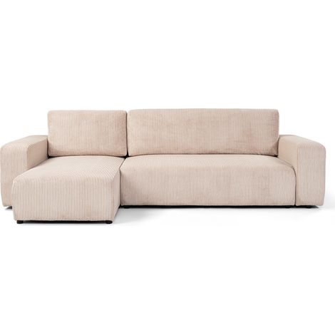 Casa Baoli – Canapé convertible réversible 244 cm – Tissu velours côtelé beige – Confort mousse 30kg/m3 – Coffre de rangement intégré (1/5)
