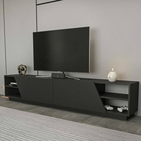 Dmora - Mueble de televisión Dpazienz, Aparador de salón, Mueble bajo para TV, Base de pared equipada, 240x37h47 cm, Antracita (1/4)