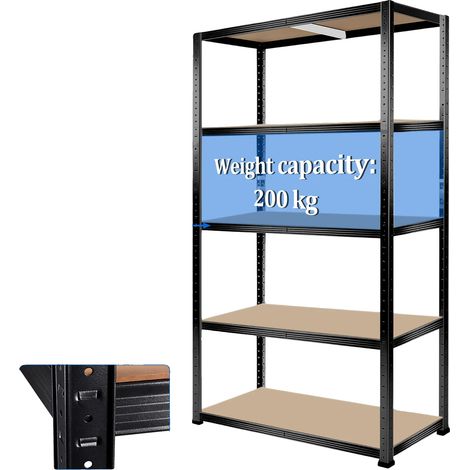 Étagère de stockage, métal robuste, planches MDF réglables, 1.5M Noir (1/2)