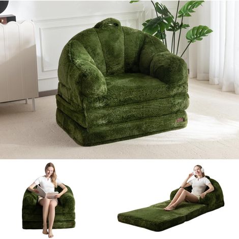 Canapé convertible futon en fausse fourrure doux et confortable vert foncé (1/5)