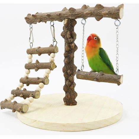 Support pour Perroquet - Aire de Jeux pour Oiseaux en Bois avec Échelle Balançoire Accessoire de Cage à Oiseaux Jouets de Gymnastique Perchoir pour Oiseaux de Petite à Moyenne Taille (1/5)