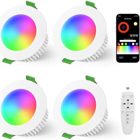 Bluetooth Spots LED Encastré RGB 5W 230V IP44 2700-6500K 65-80MM 4PCS Blanc (1/5)