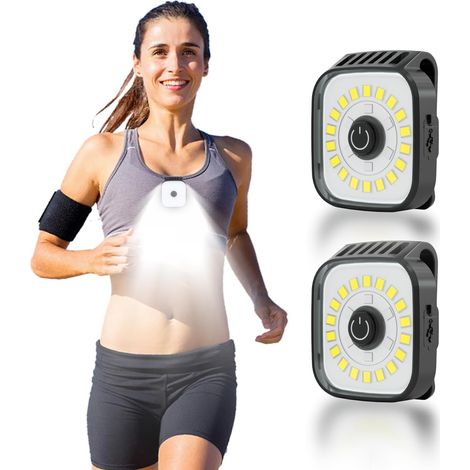Linterna para correr - para corredores - paquete de 2 - mini linterna con clip y 4 modos - luz LED de seguridad recargable - para caminatas nocturnas - equipo de iluminación para acampar - paquete de (1/5)