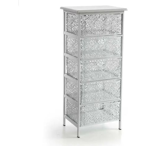Kommode San Jose mit 5 Schubladen, 42 x 31 x 89 cm, weiß matt, metallgestell mit perforiertem Design
