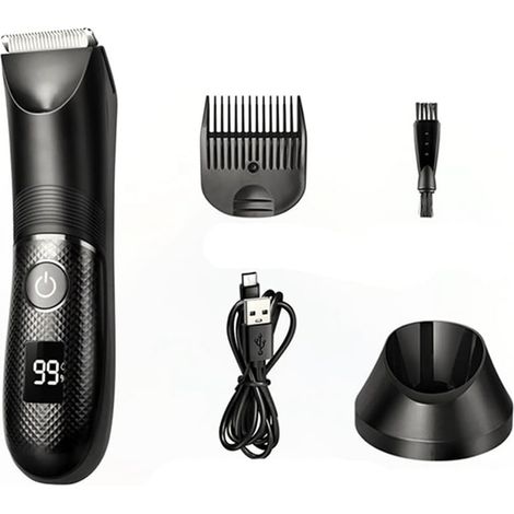 Tondeuse pour Poils Du Corps pour Rechargeable avec Lame en Céramique Rasoir Électrique pour Utilisation Humide/Sèche Idéal pour les Soins des Poils de Poitrine, Dos et Pubis (1/5)