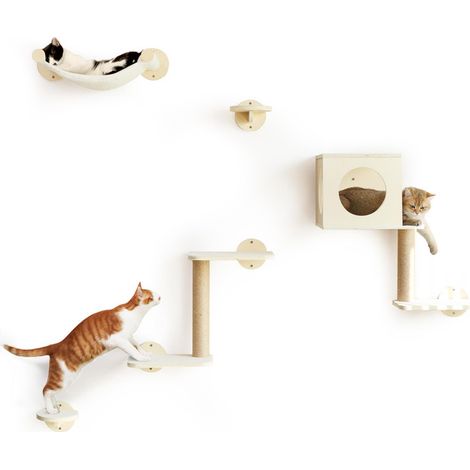 Ensemble de meubles muraux pour chat 5 en 1, parcours d'escalade, plateforme, niche et hamac pour chat, montage mural robuste