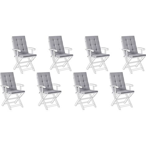 Conjunto de 8 cojines para asiento y respaldo de sillas de exterior con lazos gris claro Maui Premium (1/5)