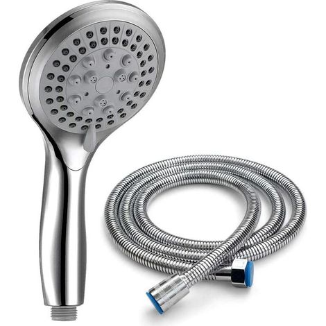 Pomme de douche, avec tuyau 1, 5 m, 5 modes généraux, douchette à main chromée et douche flexible, douche à main haute pression salle de bain (1/5)