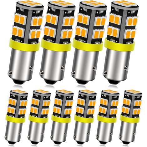 Lot de 10 ampoules LED BAW9S super lumineuses 2835 20SMD Chipset 12 V pour clignotants, feux de position latéraux, jaune