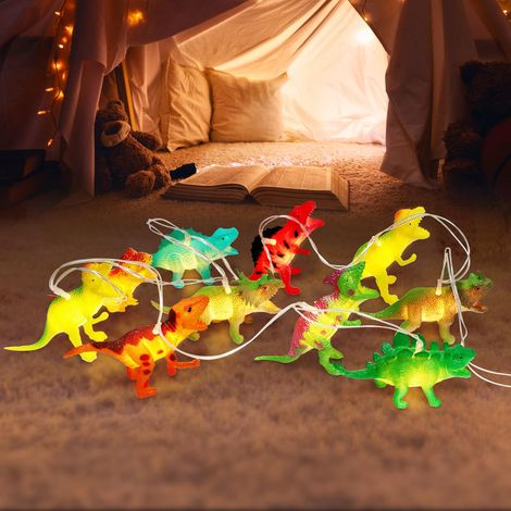 Guirlande lumineuse LED dinosaure 2m, 10 LED, chambre enfant, ambiance festive, chaud, fonctionne sur piles, sachet. (1/5)