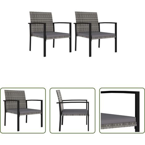 Gartenstühle -  Garten-Essstühle 2 Stk. Poly Rattan Grau (1/5)