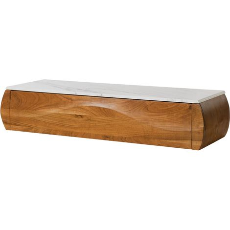 Mobile Tv in legno di acacia 124x40x25 laccato naturale /marmo bianco MONTREAL 132