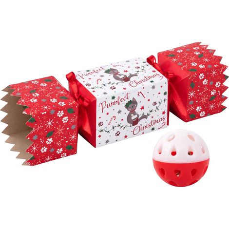 Cat Christmas Cracker Noise-Free Festive Pet Bell Ball Toy Gift 24x6x6cm (1/4)