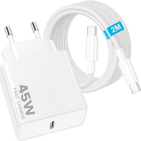 Charger 17 16 15, USB C Charger with Nylon Braided USB-C Cable for 17 Pro Max/17 Air/16 Plus/15/iPad/Mini/S25/S24, AC Adapter Plug (1/5)