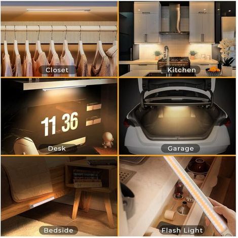 Lampe de Placard 160 LED Sans Fil, Reglette Led Cuisine, Eclairage LED Cuisine Sous Meuble, Lampe à Détecteur de Mouvement Veilleuse Charge USB pour Armoire, Escalier (2PCS) (160LED-40cm-1PCS) (1/5)