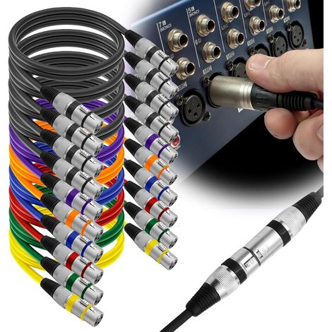 Lot de 10 câbles XLR de 1 m, câble de microphone XLR, câble DMX, 3 broches pour microphone XLR mâle vers femelle, symétrique XLR pour studio, production en direct, table de mixage (1/5)