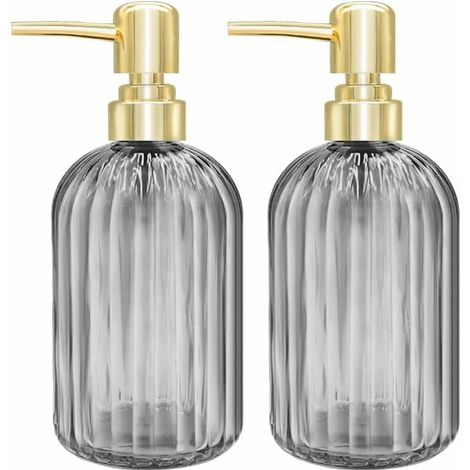 royaluxe - Lot de 2 distributeurs de Savon de Cuisine en Verre avec Pompe, Distributeur de Savon Transparent pour Les Mains, Liquide Vaisselle sous Lotion (Gris foncé) (1/5)