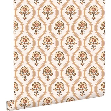 papier peint fleurs vintage marron et beige - ESTAhome